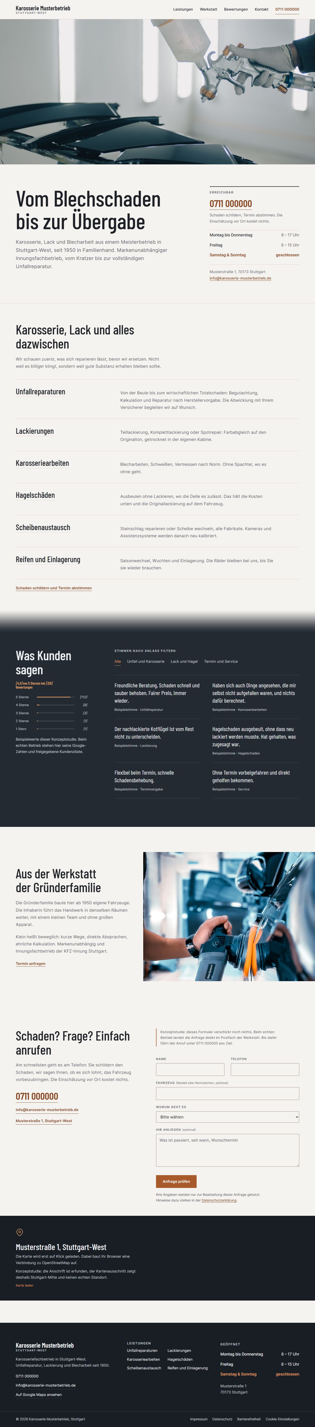Konzept-Redesign der Website eines Karosseriebetriebs